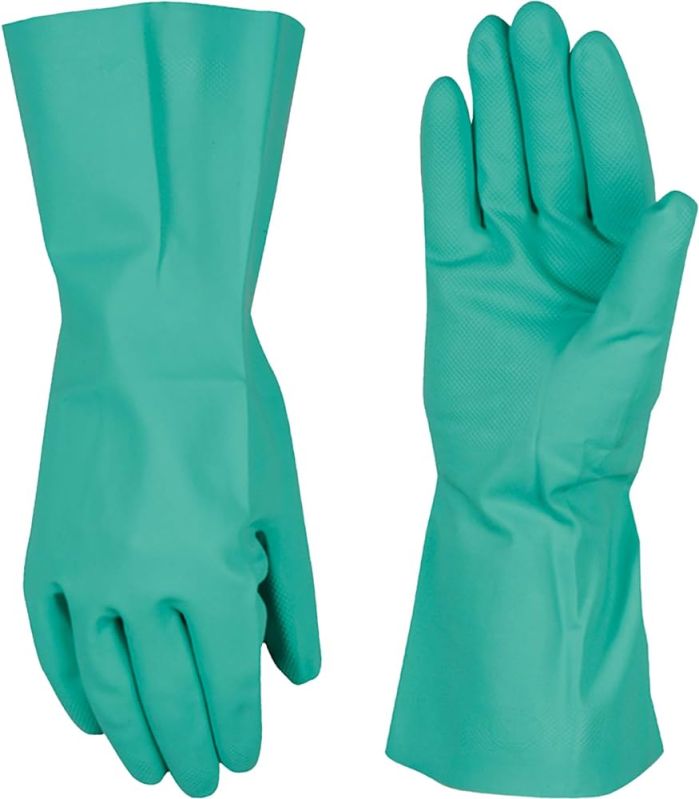 Green Rubber Plain Chemical Solvent Gloves, for Industrial Use, Size : Free