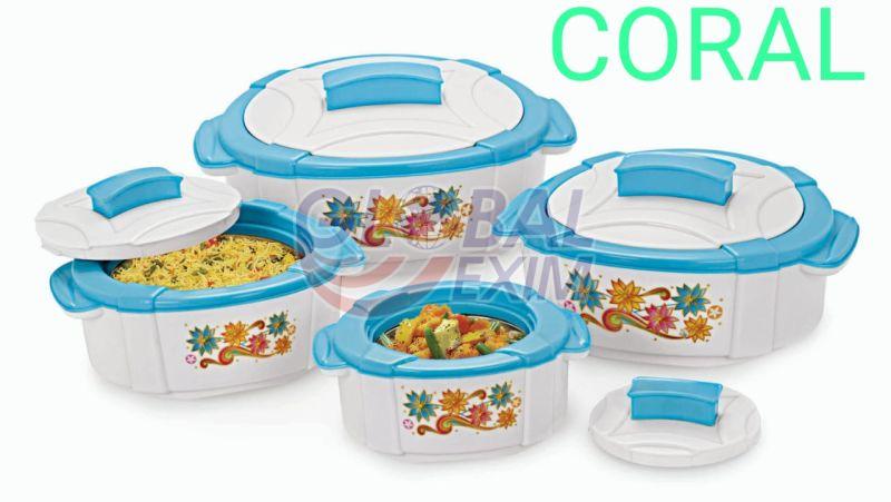 Round Plastic Polished Coral Casserole Set, Size : Standard