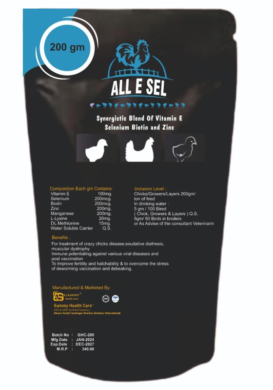 Powder All E Sel Poultry Feed Supplement, Packaging Size : 200 Gram