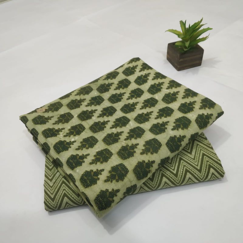 Green Printed Cotton Dress Material, for Making Textile Garments, Technics : Attractive Pattern