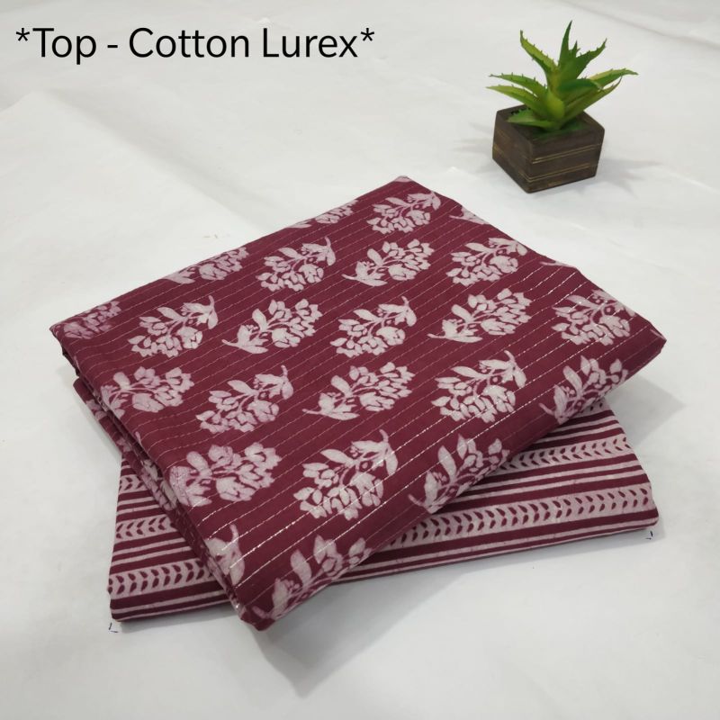 Maroon Printed Cotton Lurex Dress Material, for Making Textile Garments, Technics : Attractive Pattern