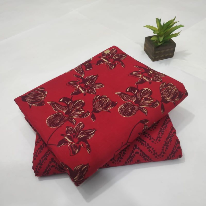 Red Flower Cotton Kantha Dress Material, Feature : Breath Taking Look, Comfortable, Easily Washable