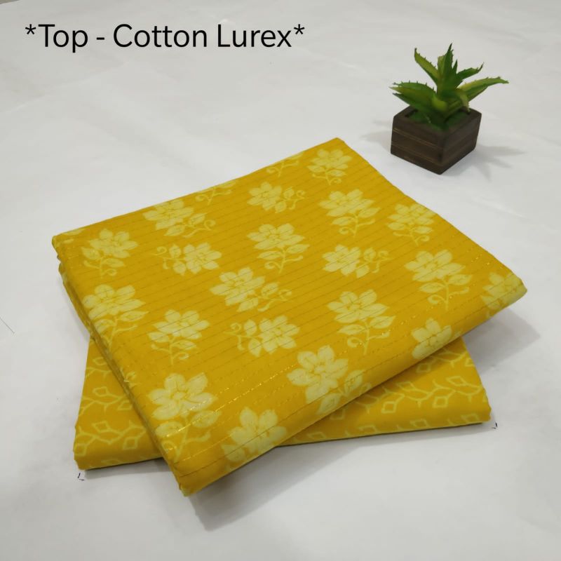 Yellow Cotton Lurex Unstitched Dress Material, for Making Textile Garments, Technics : Attractive Pattern