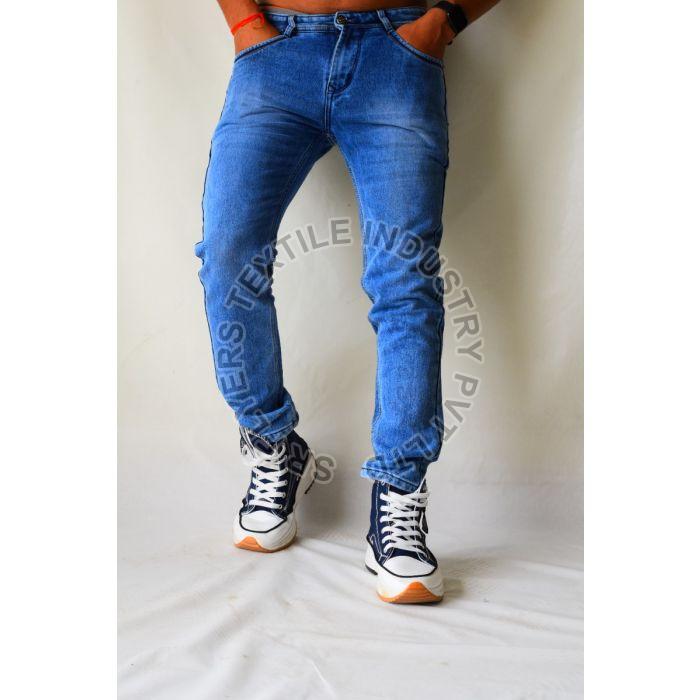 Mens Towel Washed Knitting Fabric Ankle Slim Jeans