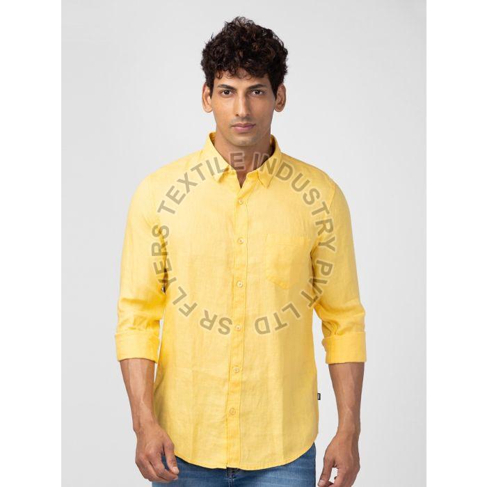 Mens Yellow Cotton Solid Regular Fit Formal Shirt