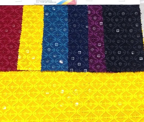 Pure Cotton Rayon Embroidered Schiffli Fabric, Color : Multicolour