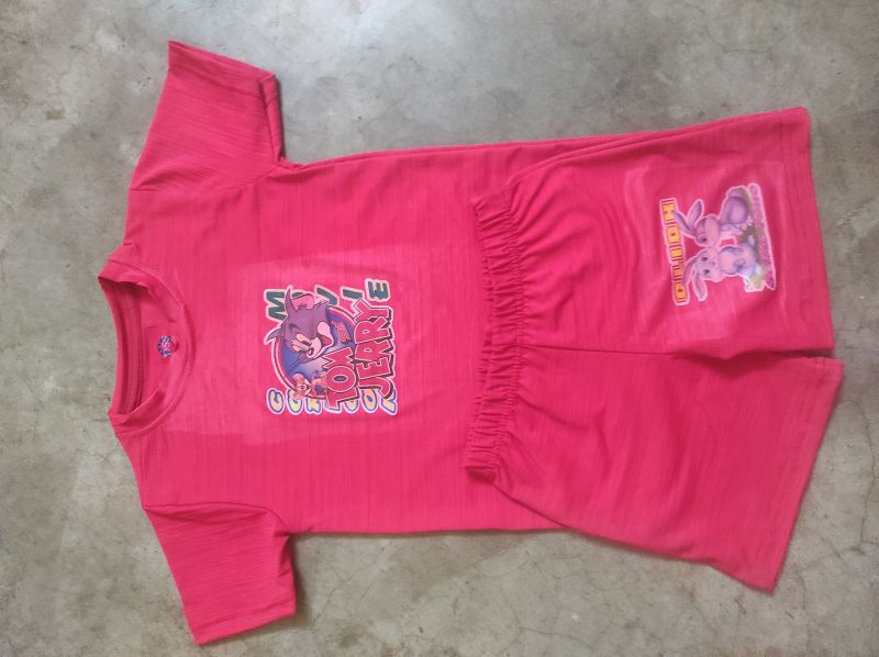 Half Sleeve Pink Cotton Printed Kids Round Neck T-shirts, Size : All Sizes