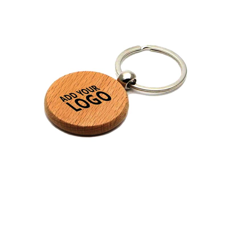 Multishape Printed Polished Dark Brown Customized Promotional Wooden Keychain