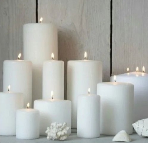 White 8 Inch Paraffin Wax Pillar Candles, For Decoration, Technics : Machine Made