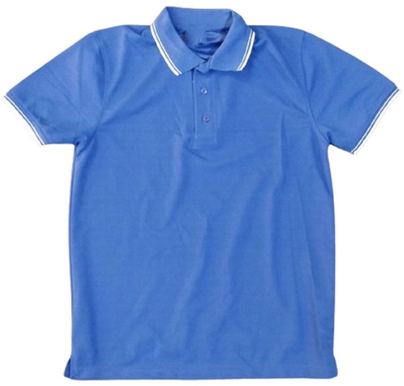 Half Sleeves Plain Poplin Polo Neck Sky Blue School T-Shirt, Size : All Sizes