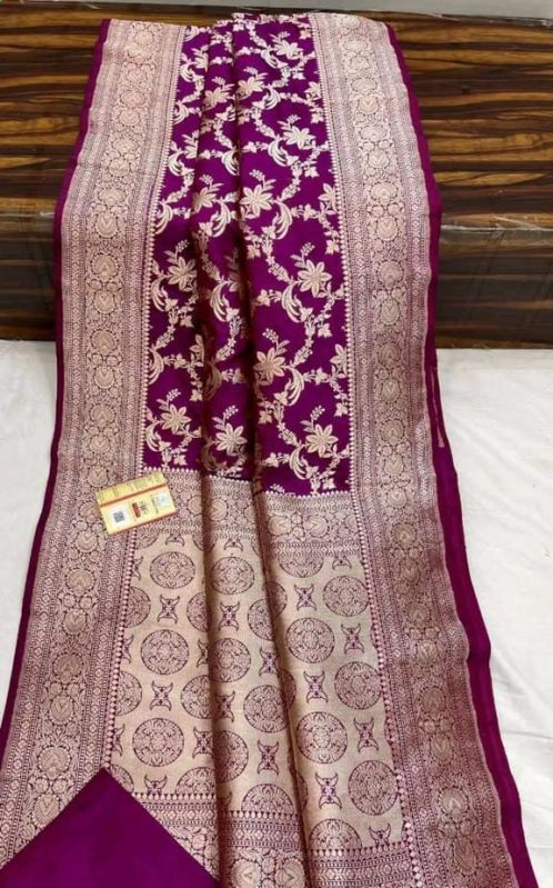 Marzenta color handwoven Katan banarasi saree, Speciality : Dry Cleaning