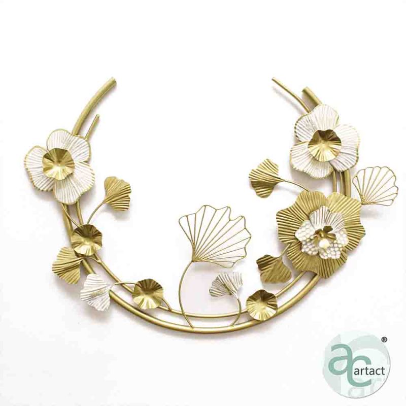 500 mm Grey Gold Moon With Ginkgo And Wired Leaves Wall Art Metal Ring ...