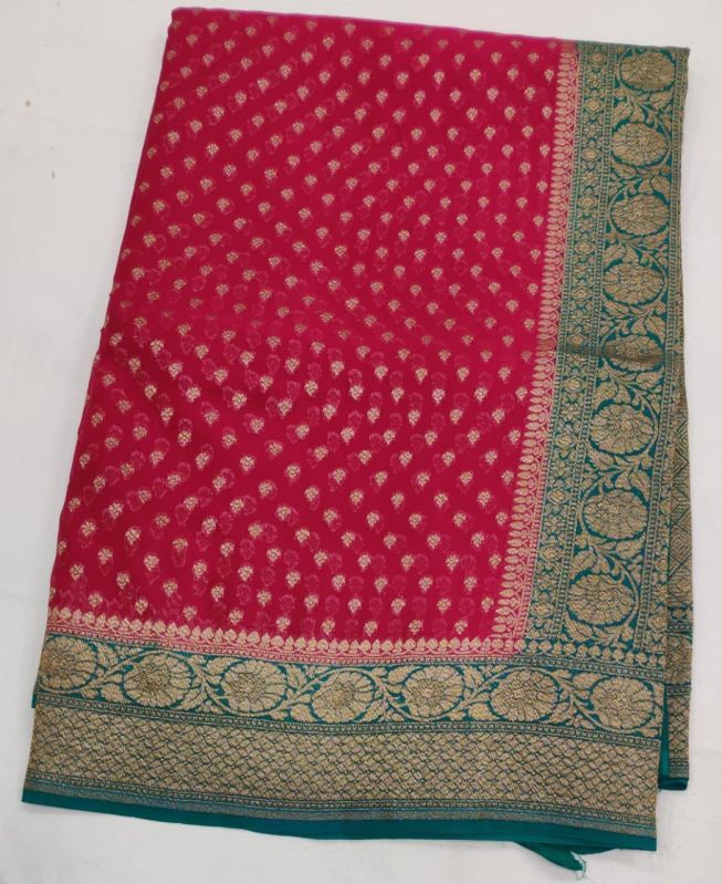 Magenta Red Banarasi Georgette Saree, Technics : Machine Made