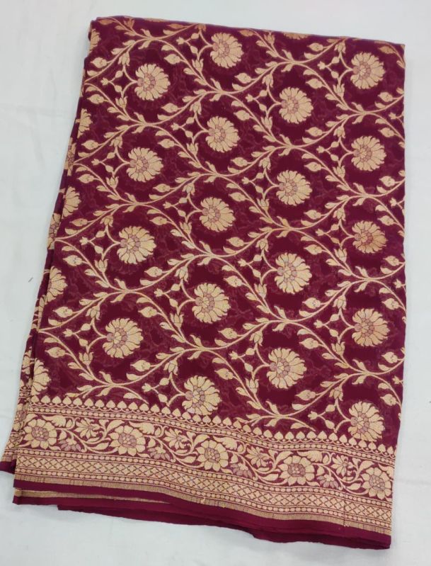 Maroon Red Banarasi Georgette Saree, Occasion : Party Wear