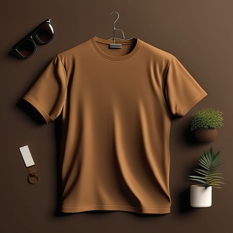 Brown Mens Round Neck T-Shirt