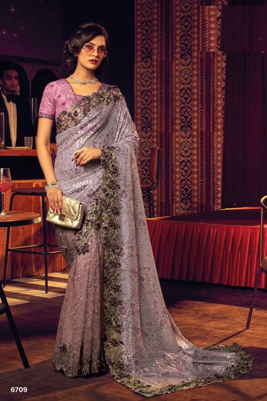 Unstitched Net Embroidered Saree, Occasion : Party Wear