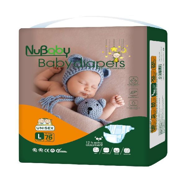 Nubaby Premium Baby Diaper, Large (L), 58 Count, 9-14kg With 5 in 1 Comfort