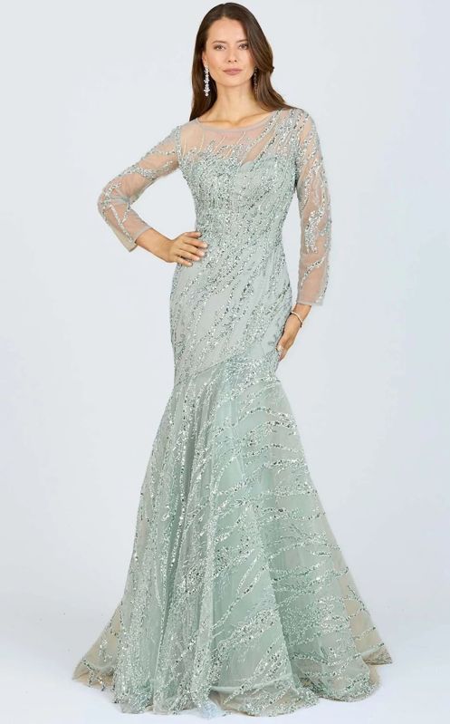 Sea Green Mermaid Long Sleeve Partywear Gown