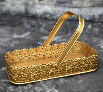 Golden Rectangle 9x5.5x2.5 Inch Iron Basket, for Gifting, Feature : Easy To Carry, Superior Finish