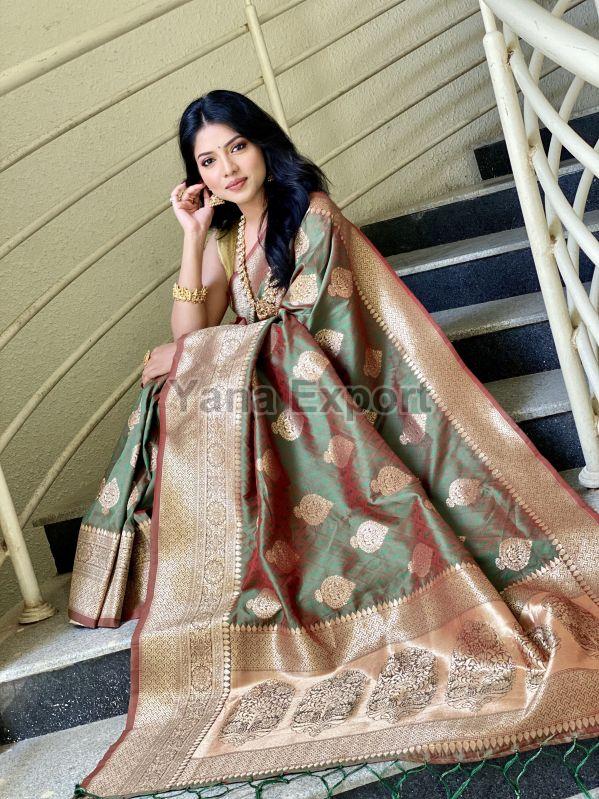 1100-C Green Zari Silk Sarees