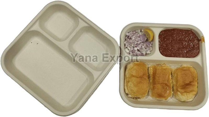 Creamy Square Plain Bagasse Meal Plates, for Serving Food, Size : Standard