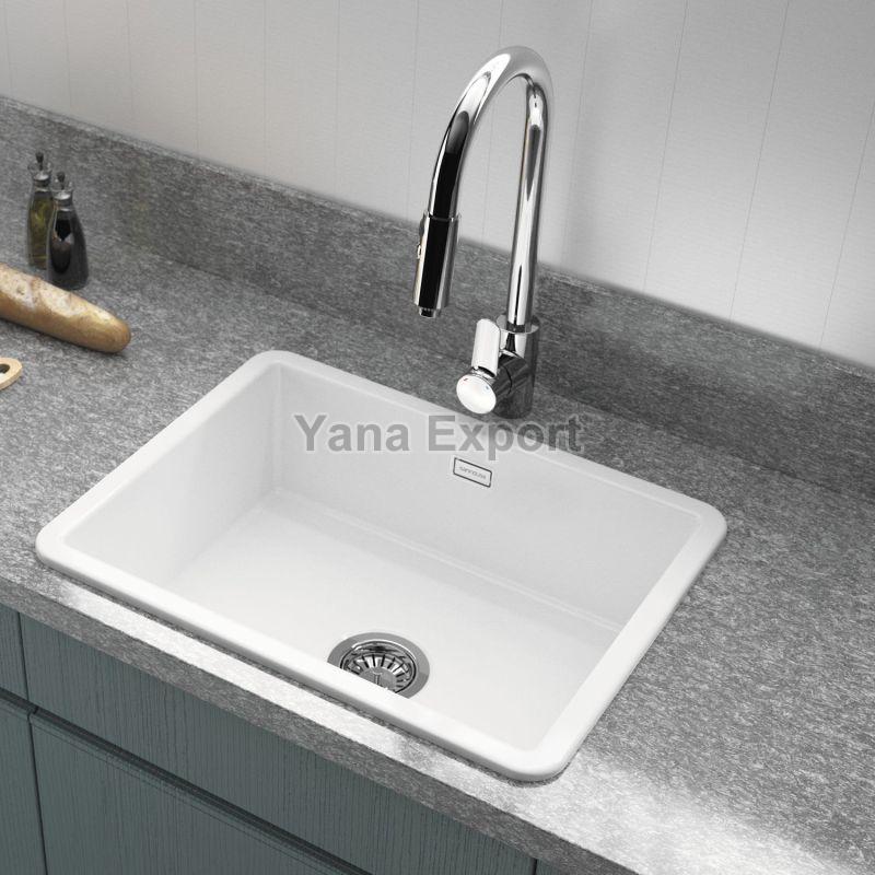 White Polished Ceramic Kitchen Sink, Shape : Rectangular