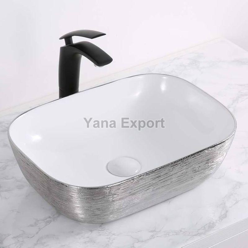 Rectangular Plain Polished Ceramic Vessel Wash Basin, for Home, Hotel, Restaurant, Style : Modern