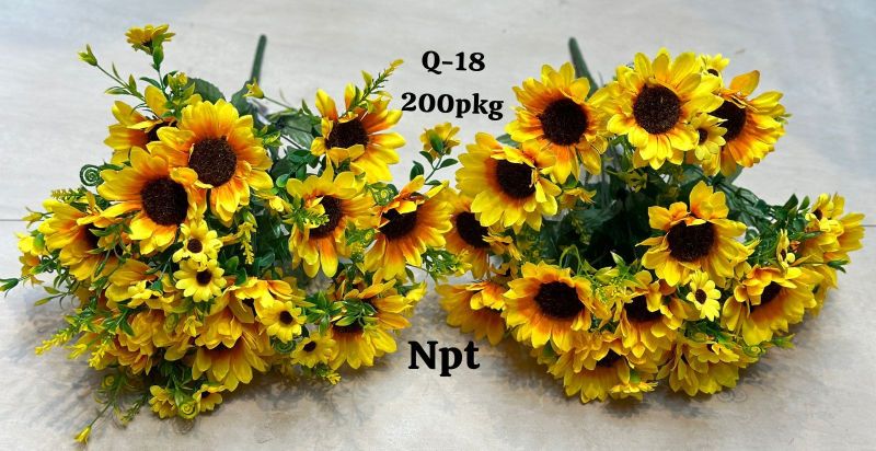 Yellow Plastic Artificial Q-18 Sunflower Bunch, for Decorative Purpose, Feature : Easy Washable