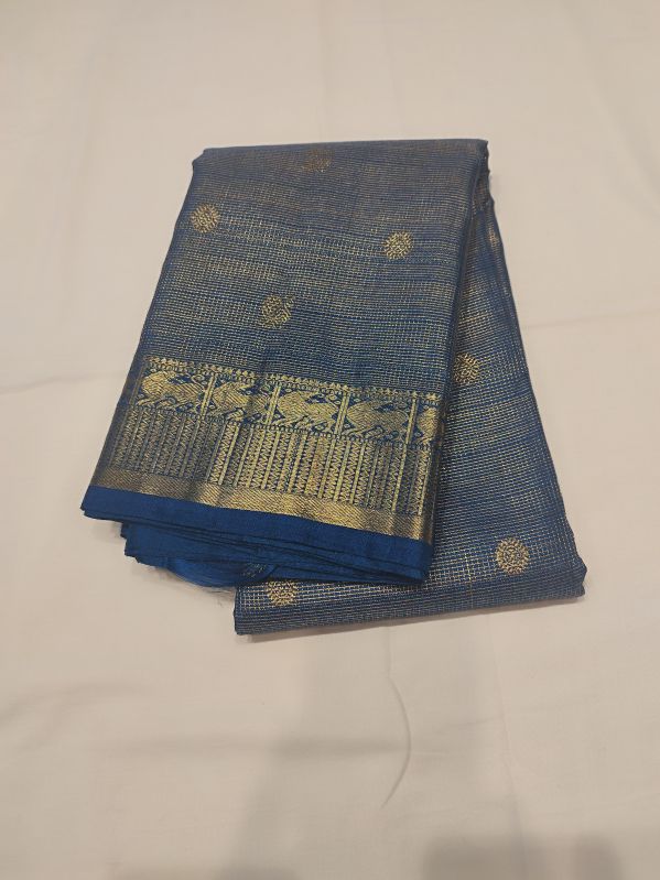 Peacock Blue Kanchipuram Silk Saree, Technics : Handloom
