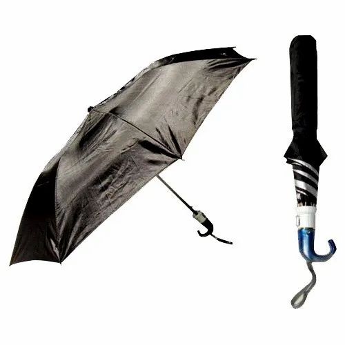 Black Plain Polyester Double Fold Umbrella, for Raining, Size : Multisizes