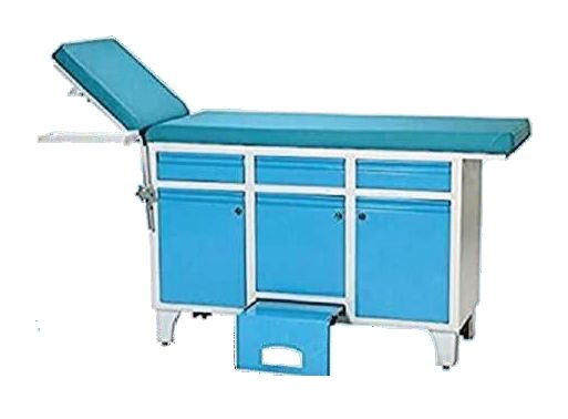 Blue Rectangular Stainless Steel Deluxe Examination Couch, for Hospital