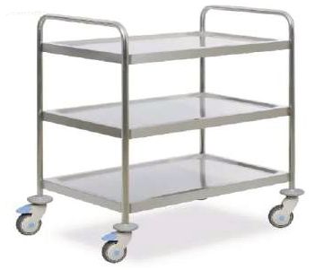 Grey Stainless Steel Triple Shelf Instrument Trolley, for Hospital