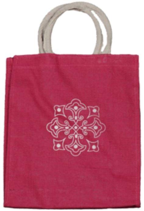 Pink Rectangular Printed Jute Carry Bag, for Shopping, Capacity : 10 Kg