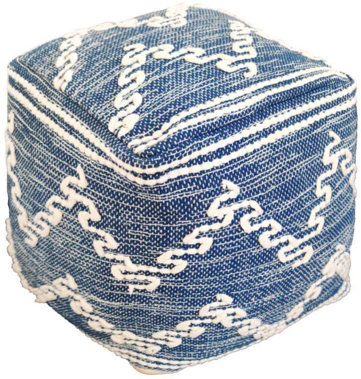 SEI-PO-1379 A Navy & White Handmade Pouf