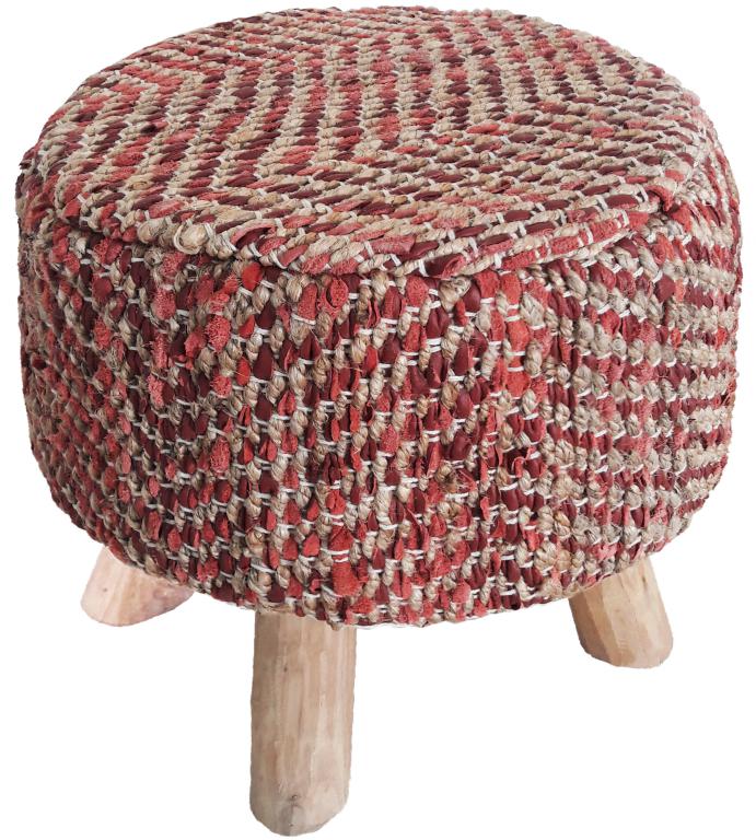 SEI-S-1499 Jute Hand Woven Stool, Color : Red/natural