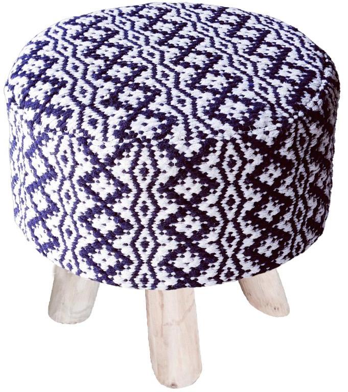 SEI-S-1505 Navy & White Hand Woven Stool