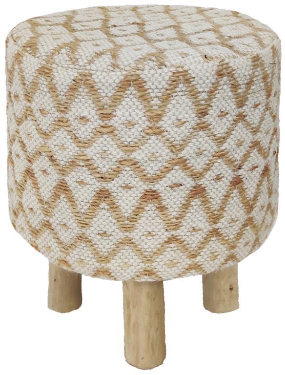 SEI-S-2127 Jute Hand Woven Stool, Color : White/Natural