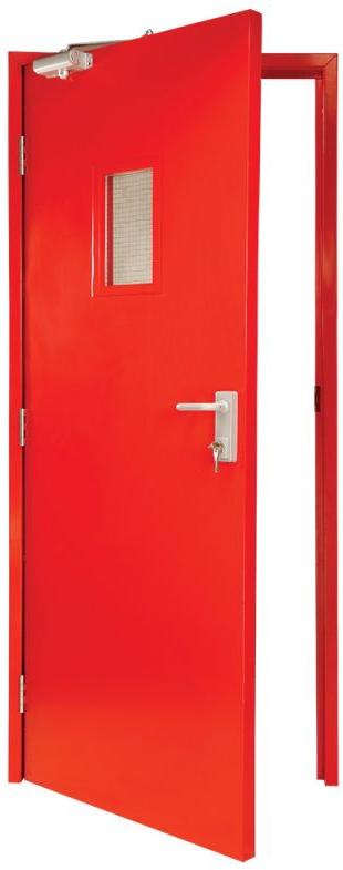 Red Hinged Plain Polished Steel Fire Safety Door, for Hotel, Mall, Office