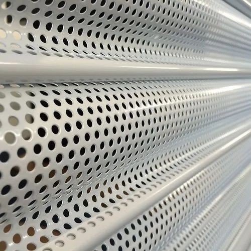 Grey Polished Perforated Rolling Shutter, for Industrial, Commercial, Shops, Shape : Rectangular