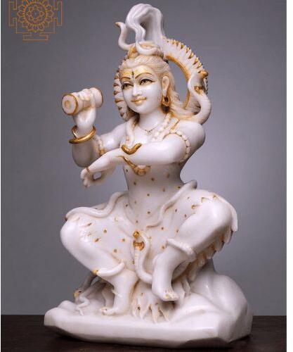 Damru Playing Marble Shiva Statue