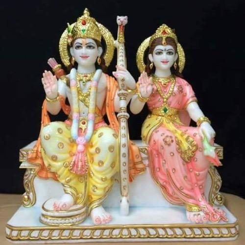 Hand Painted Marble Ram Sita Statue, for Worship, Temple, Home, Color : Multicolor