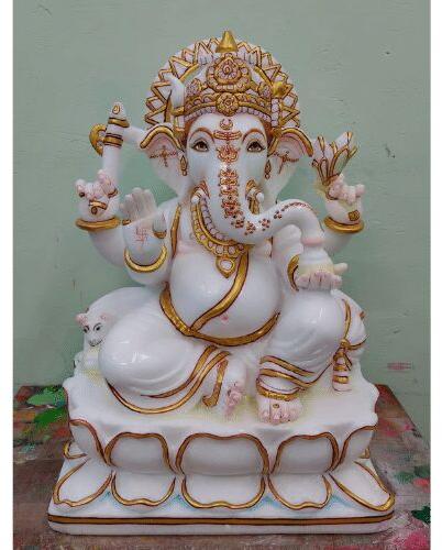 Polished Carved Indian Marble Ganesha Statue, for Office, Home, Religious Purpose, Packaging Type : Box