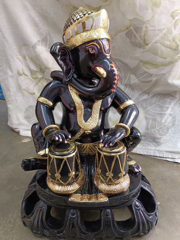 Marble Ganesha Playing Tabla Statue, Color : Black, Golden