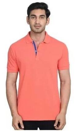 Half Sleeves Plain Polyester Gents Polo Neck T-Shirt, Color : Orange