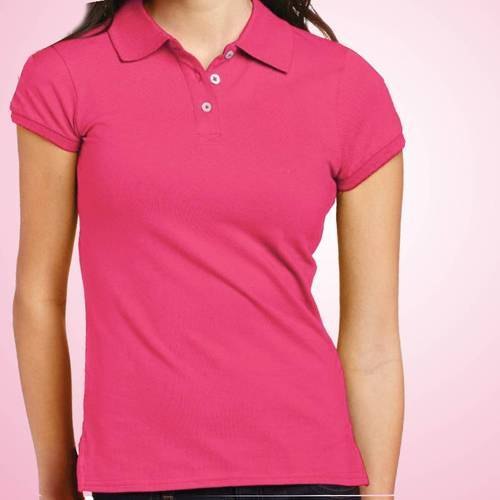 Pink Half Sleeve Ladies Plain Polo Neck T Shirt, Feature : Skin Friendly, Comfortable, Anti-Wrinkle