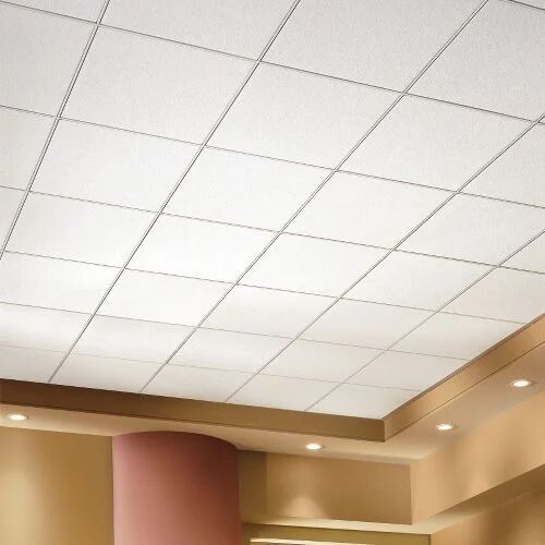White PVC Acoustic Fibre Ceiling Tiles, for Roofing, Ceiling Tile Shape : Square