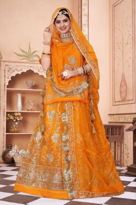 Orange Gotta Patti Women Rajputi Poshak, Dress Type : Ethnic Wear