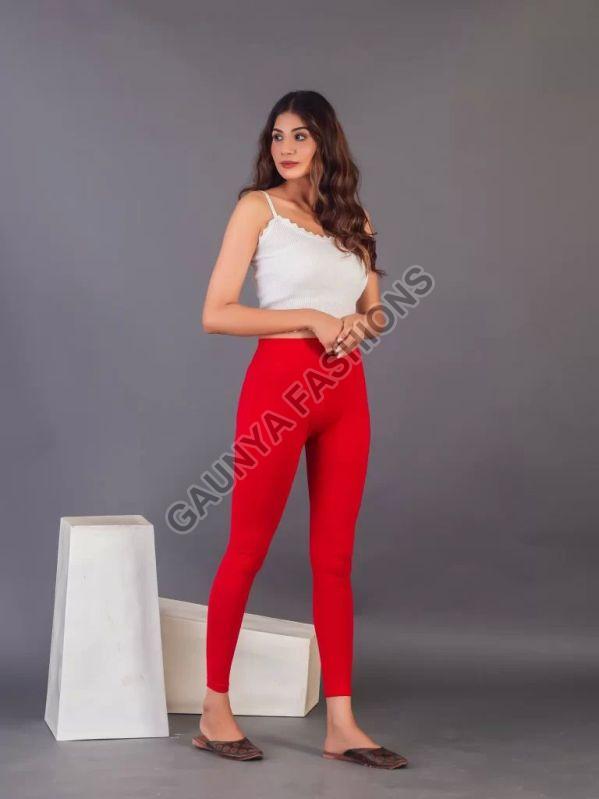 Plain Straight Fit Red Ankle Length Leggings, Occasion : Casual Wear