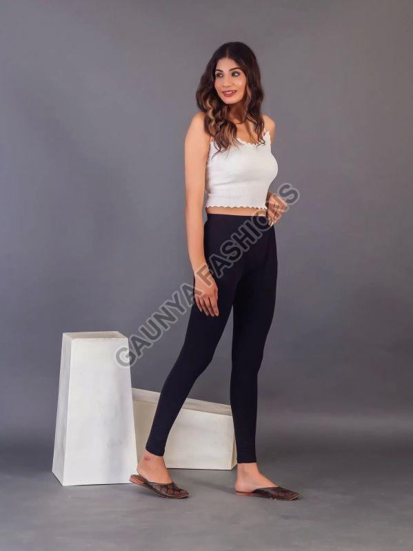 Plain Straight Fit Black Ankle Length Leggings, Occasion : Casual Wear