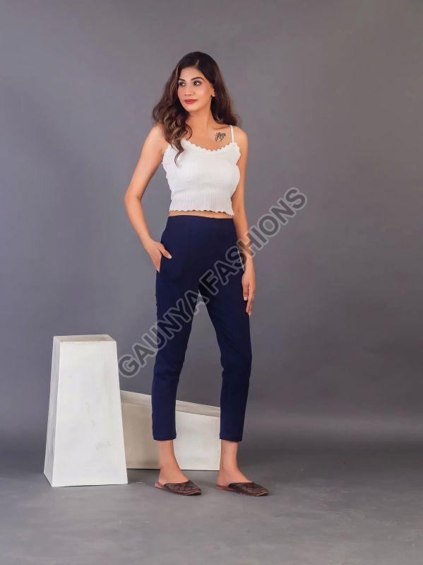 Pocket Style Navy Blue Straight Pant, Occasion : Casual Wear